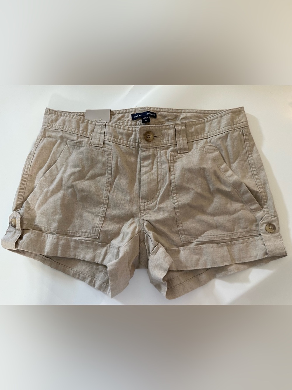 GAP Aubrey Women’s 4 Low Rise Khaki Linen Cotton Blend Shorts Beach Coastal NEW